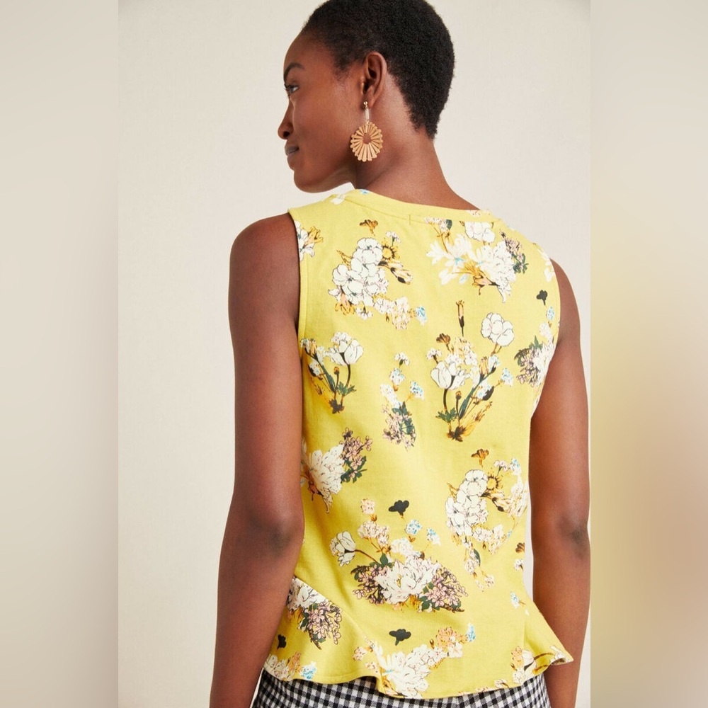 Anthropologie Eva Franco yellow floral print Top M - Picture 4 of 8